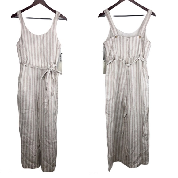 Rachel Zoe Cropped Striped Linen Ankle Jumpsuit 4 - Picture 3 of 6